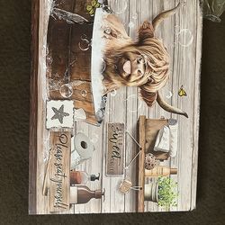 4-Piece Framed Highland Cow Bathroom Wall Art Set – 16x20
