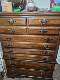 Bassett wood and brass handles dresser