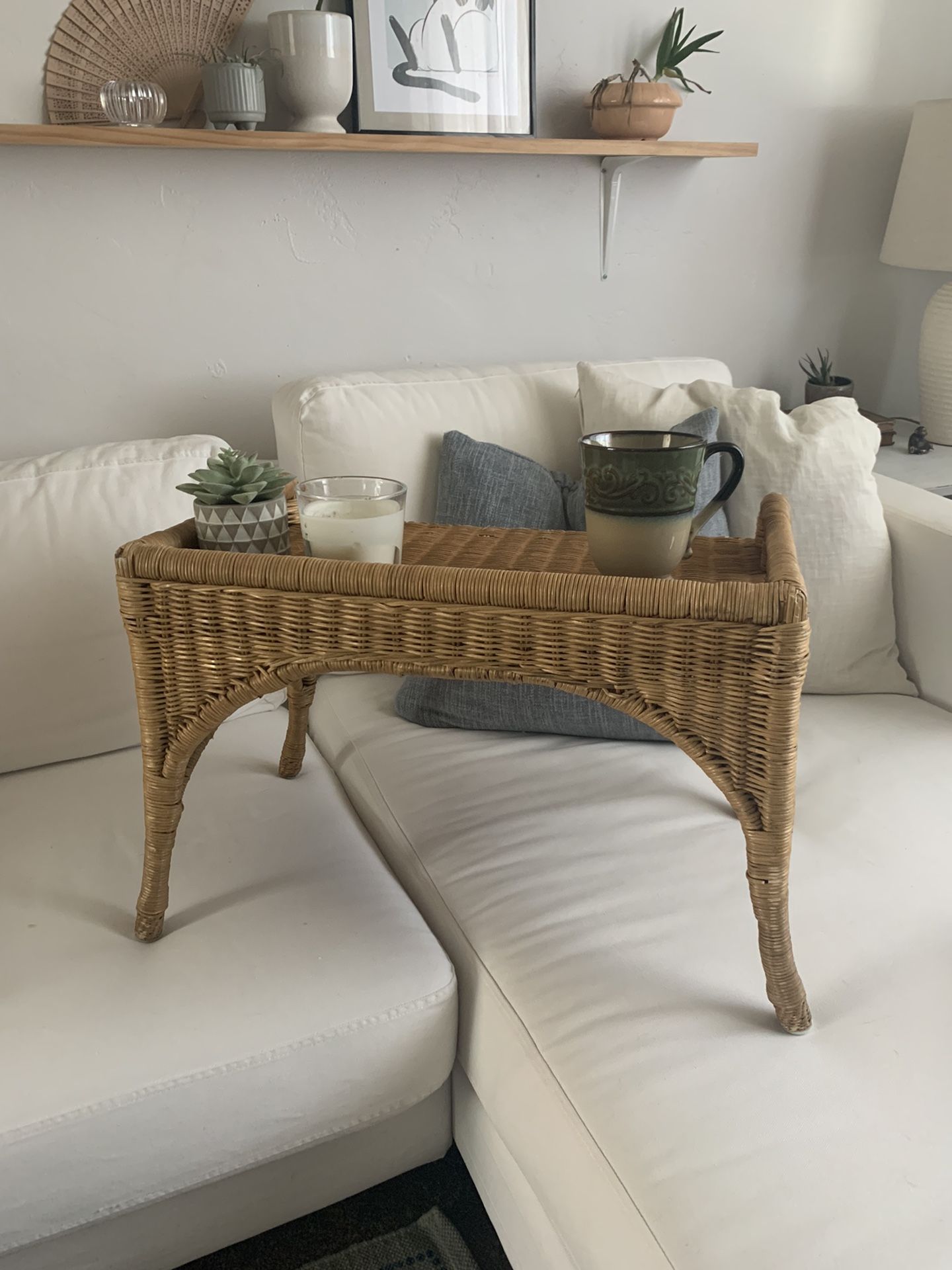 Boho Wicker Rattan Breakfast Tray / Table