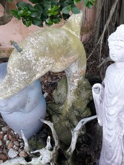 Heavy concrete dolphin spitter fountain piece