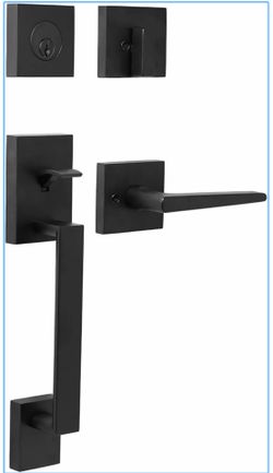 Deadbolt keyed one side handle set