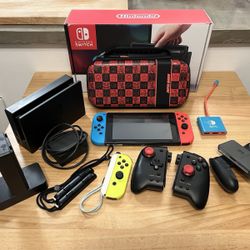 Nintendo Switch with Neon Blue & Red HORI split pad