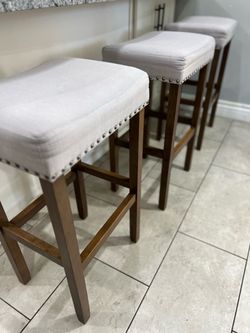 Set of 4 Upholstered Bar Stools with Nailhead Trim