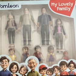 Dollhouse People, Bendable Dollhouse Family Set – 9 Poseable Figures Including Grandpa, Grandma, Mom, Dad, Sister, Brother, Cousins, and a Baby Girl –