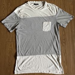 MENS FOREIGN EXCHANGE STRIPES POCKET TEE SHIRT L