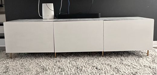 Refinished IKEA Besta | Modern White 3-Door Media Console with Gold Legs