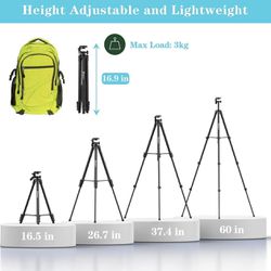 60'' Camera Phone Tripod Stand Compatible with Canon Nikon DSLR with Universal Tablet Phone Holder Remote Shutter Bubble Level and Carry Bag M