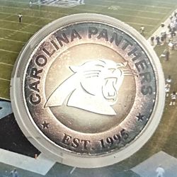 The Highland Mint Carolina Panthers Silver Plated Medallion Coin Logo New Sealed With Stand
