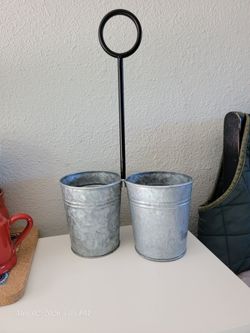 Galvanized 2pc Round Cup Flatware Caddy