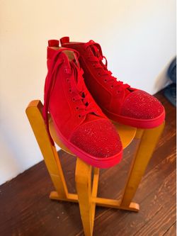 Christian Louboutin - Louis Orlato Spiked Suede High-Top Sneakers - Red