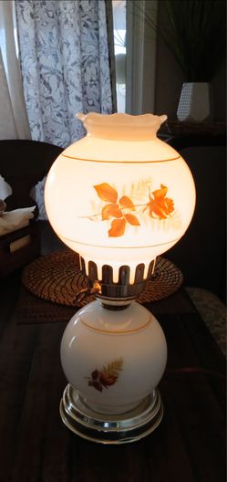 Vintage Hurricane Table Lamp with Floral Globe