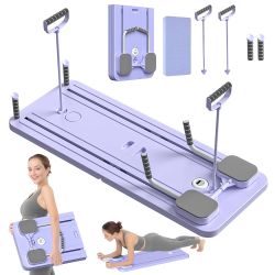 Pilates Board - Pilates Reformer Set, Multi-Purpose Foldable Pilates Reformer Board for Home, 5 in 1 Pilates Sliding Board (Purple)