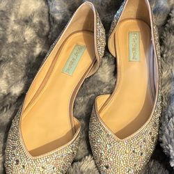 Betsey Johnson Rhinestone Dorsay Flats - 9.5
