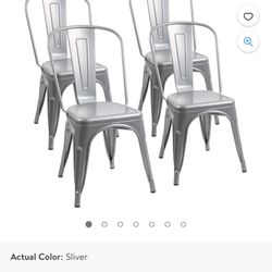 Bundle Gray Metal Dining Chairs (set of 4)