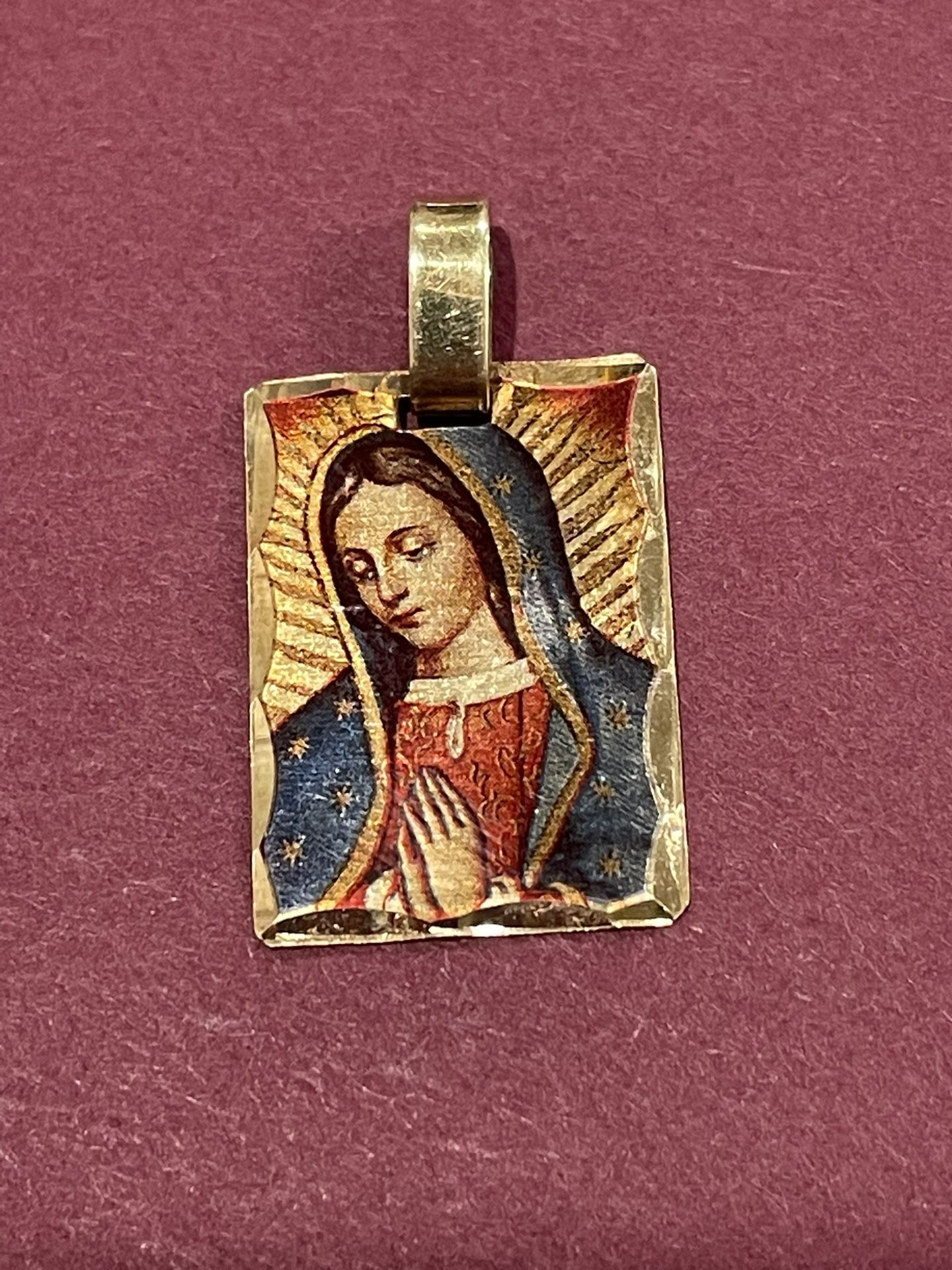 Cadena De Oro Con Pendant De La Imagen De La Virgen 14k