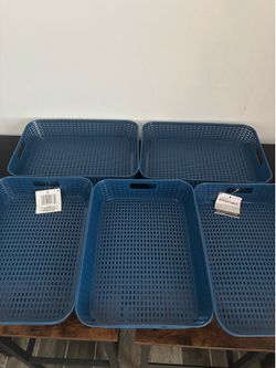 Essentials Blue Plastic Storage Baskets - Set of 5