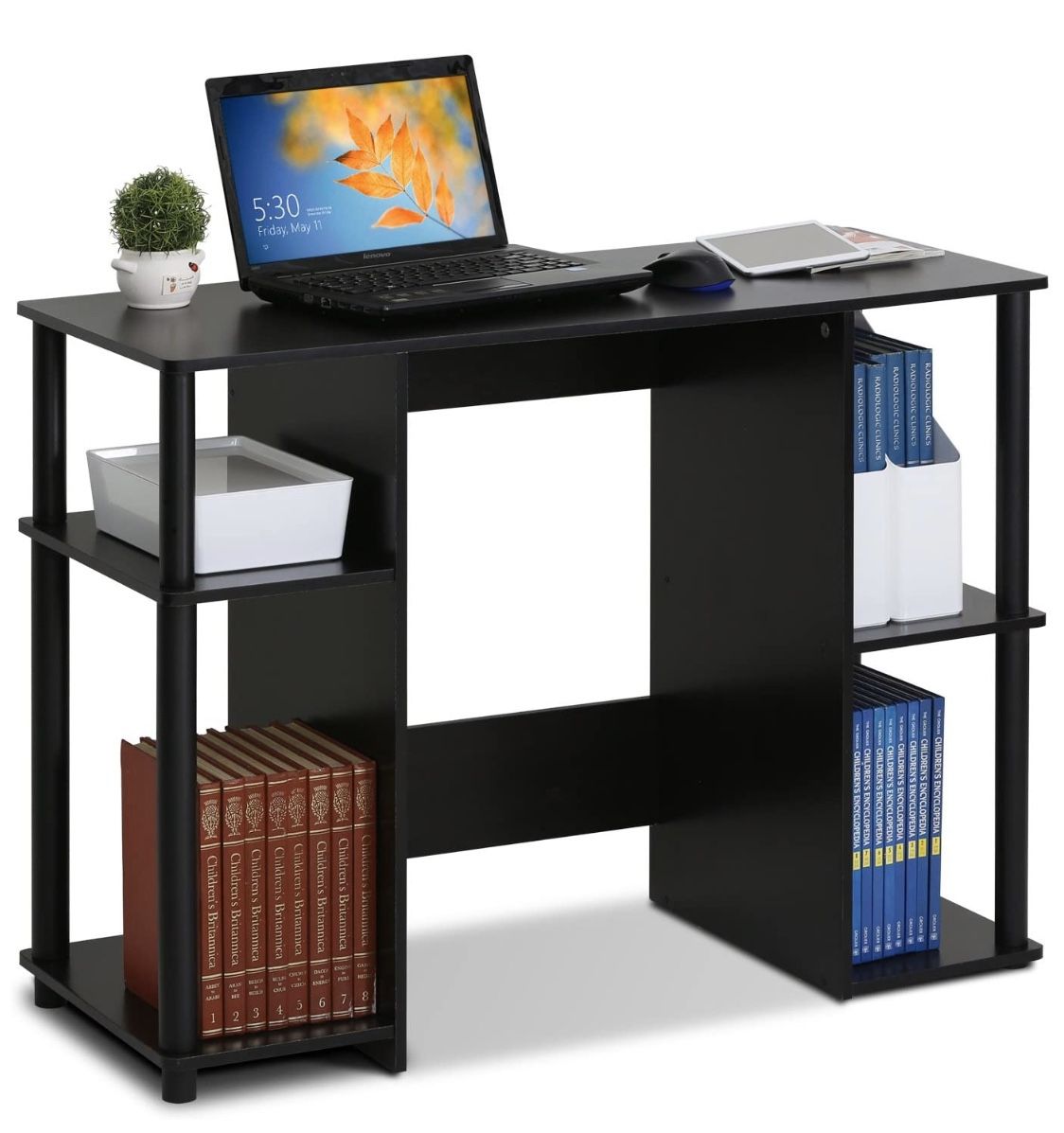 Compact desk with bookshelves