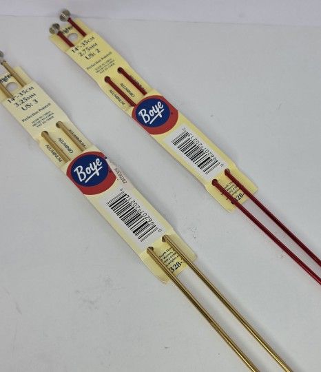2 NEW Sets of Wrights Boye Aluminum Knitting Needles Size 2 & 3 Red & Gold