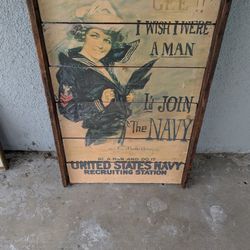 Vintage Reproduced US Navy Recruiting Poster 'I Wish I Were a Man' Howard Chandler Christy 1917 WW1