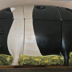 Black And White Ceramic Pig Lidded 3 Piece Canister Y