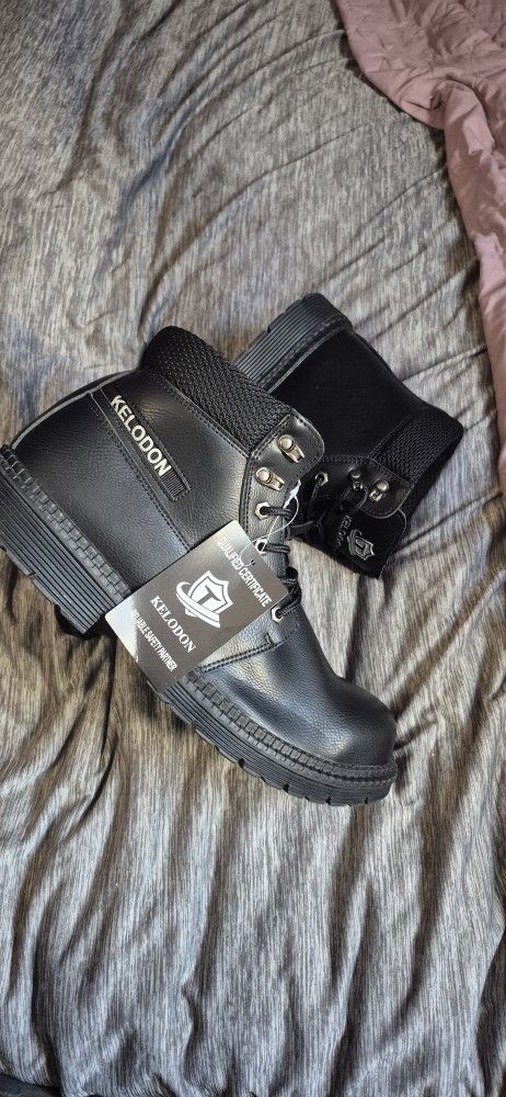 Men's Size 12 Black Leather Steel Toe Mid Top Work Boots