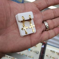 Cross Earrings Gold Plated Stainless Steel