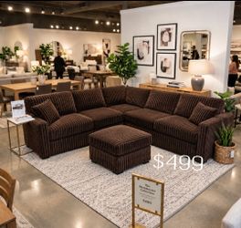Gorgeous ‼️ sectional sofa with ottoman dark brown Fur-like Jumbo Corduroy