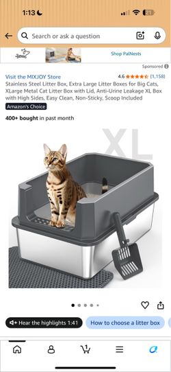MIXJOY XL Stainless Steel Cat Litter Box