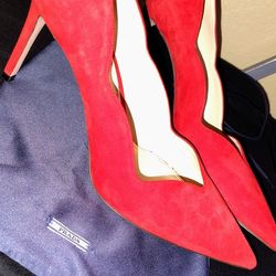 PRADA - 85MM SCARLET SUEDE PUMP, WMNS 10-11