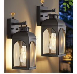 EJIAXIN 2 Pack Dusk to Dawn Outdoor Lighting, Matt Black Porch Lights Waterproof Metal Construction,Rust-resistant,Clear Glass Shades,Quick Installati