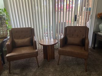 Set of 2 Button Tufted Modern Accent Armchairs with Lumbar Support, Retro Brown.
