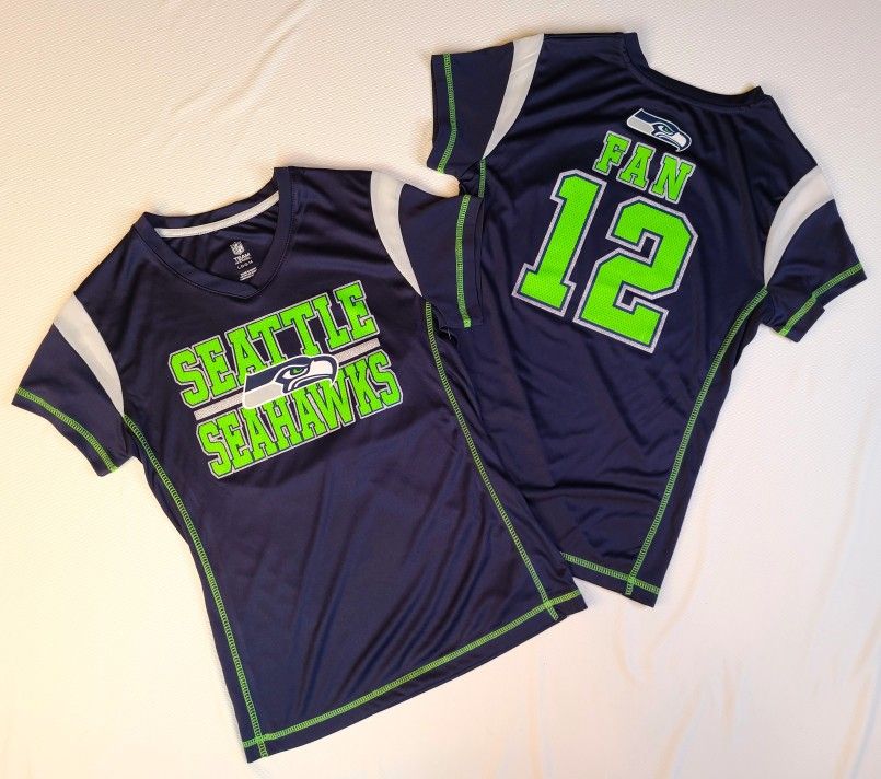 Seahawks NFL 12 FAN Girls Blue Top Large