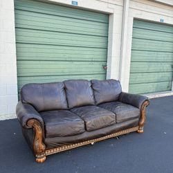 Leather/ Wood Couch (CAN DELIVER)