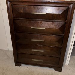 Modern Brown Wood 5- Drawer Tall Dresser 