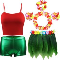 7pcs Leaf Hula Skirt And Hawaiian Leis Set For Kids