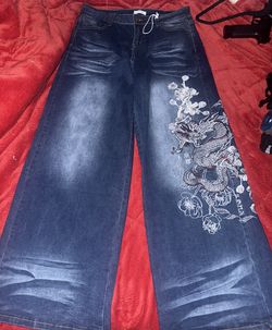 Denim Dragon Embroidery Jeans