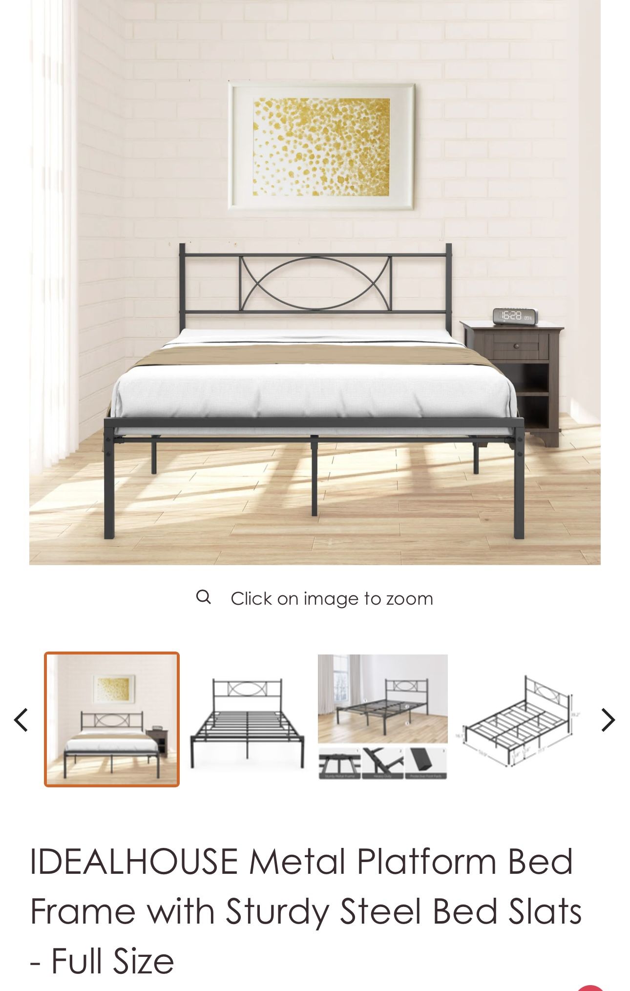 Metal Platform Bed Frame with Sturdy Steel Bed Slats - Full Size