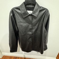 Calvin Klein Faux Leather Relaxed Shirt Jacket/ Size Small NWT
