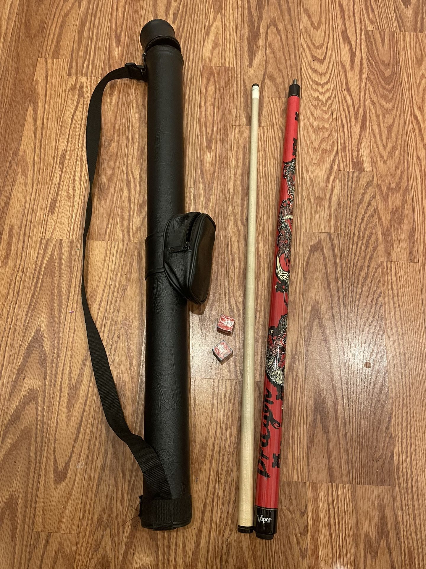 Viper Underground 58" 2-Piece Billiard/Pool Cue, Dragon & Felt-Lined Pool Cue Case for Carrying