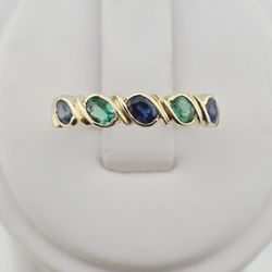 14k gold emerald & sapphire ring