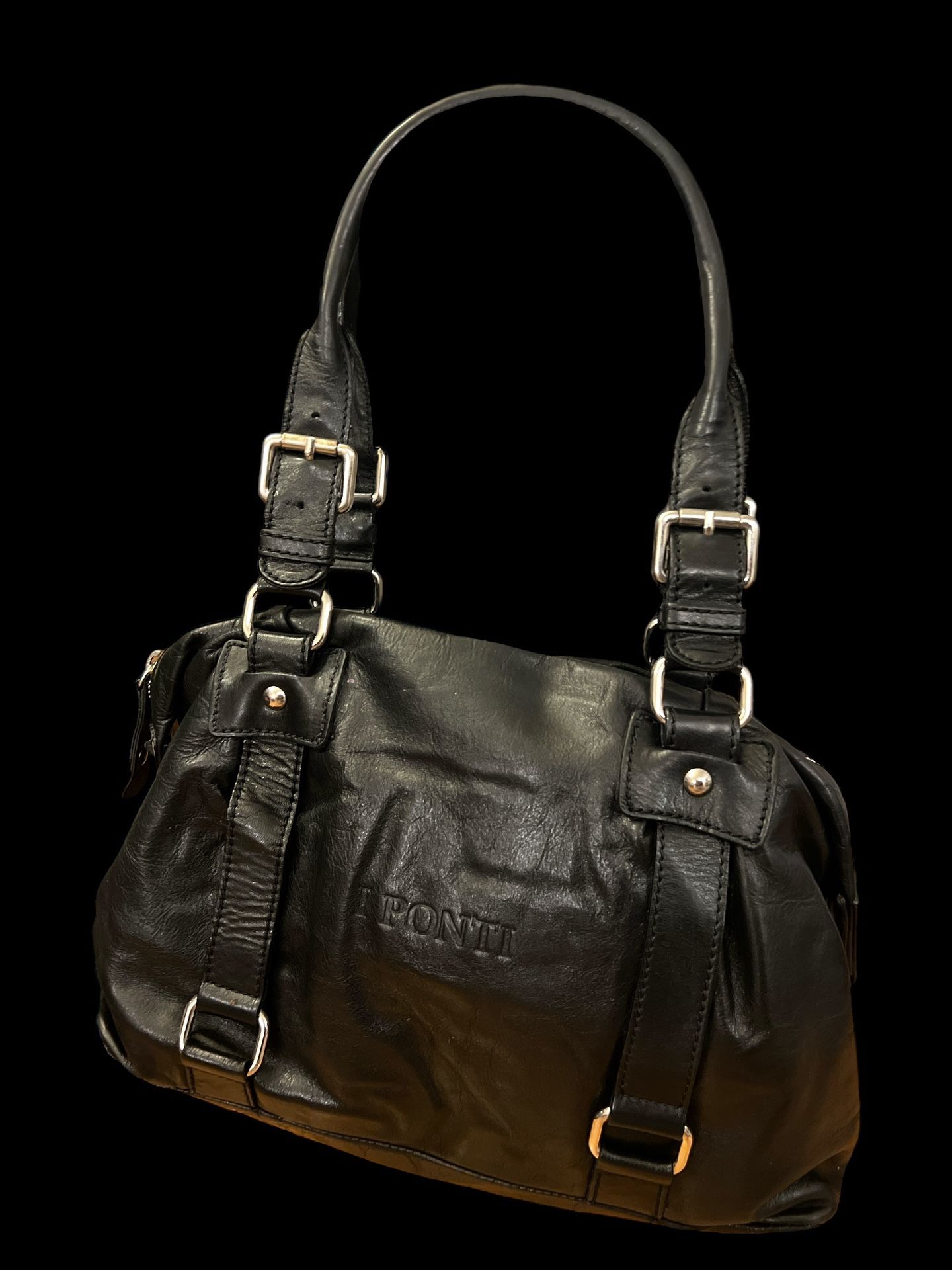 I PONTI Firenzi Satchel Italy Black Leather (15”x11”x6”)