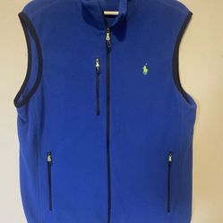 Polo Ralph Lauren Vest Mens Size Large Blue Fleece Full Zip Pockets Windbreaker