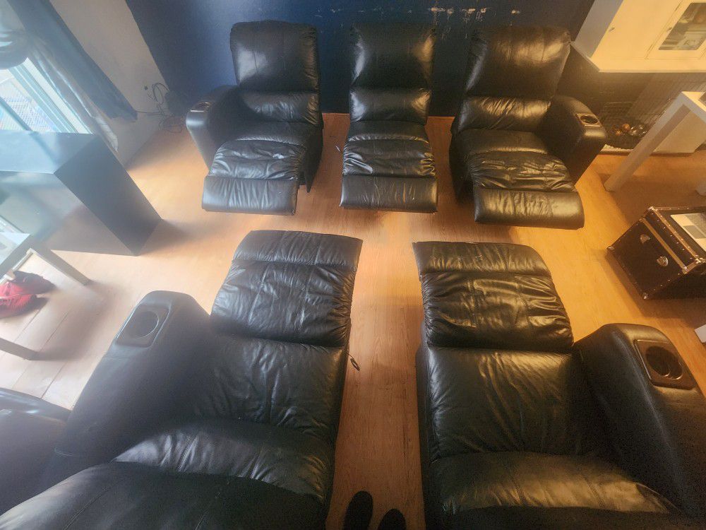 Black Leather Recling Sectional Pieces