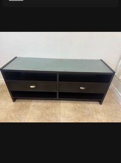 Dark Wood TV Stand with Glass Top