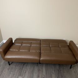 Sofa Bed In Brown Fawx Leather 