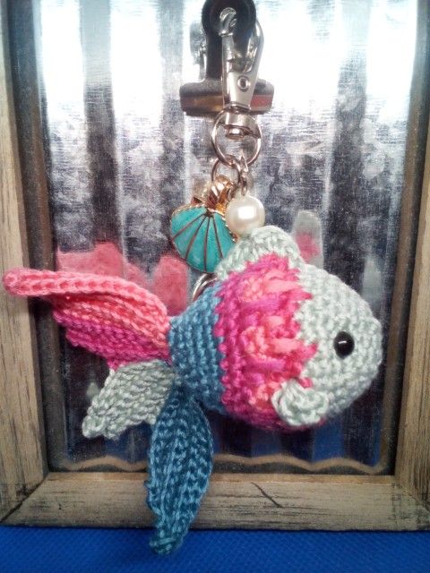 Crocheted Mosaic Goldfish Keychain/ Bag Charm