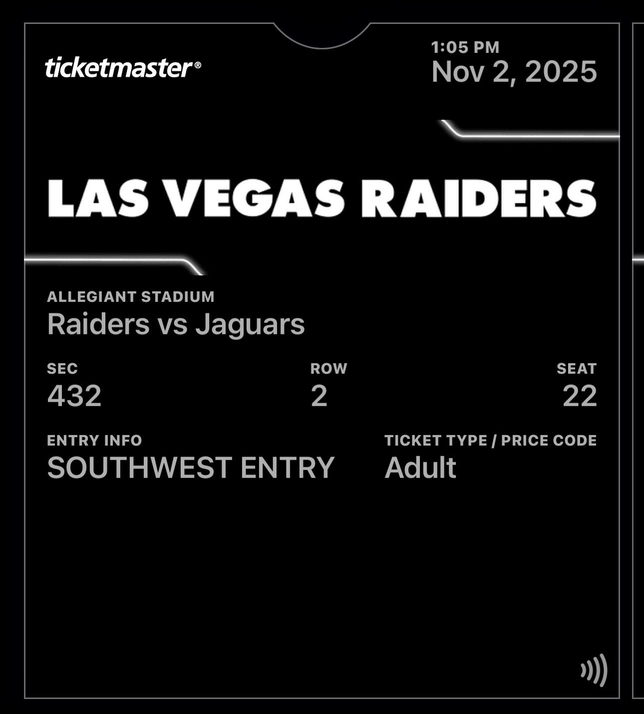 Raiders vs Jags Game Tickets (2)