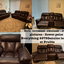 Sofa loveseat recling chair all leather rug pictures flower piece $975