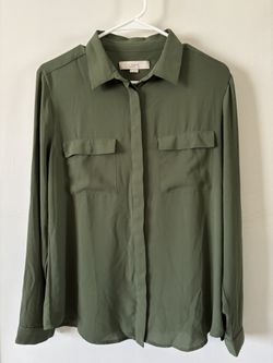 LOFT Green Button-Up Collared Long Sleeve Shirt with pockets M Medium