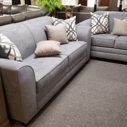 Brand New Gray Linen Sofa + Loveseat 2PCs Set